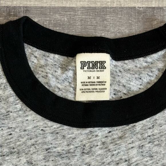 PINK Victorias Secret Campus Ringer T Shirt Womens M Short Sleeve Heather Grey - Picture 6 of 9